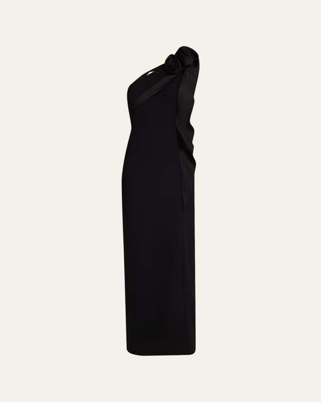 One-Shoulder Beaded Column Gown
